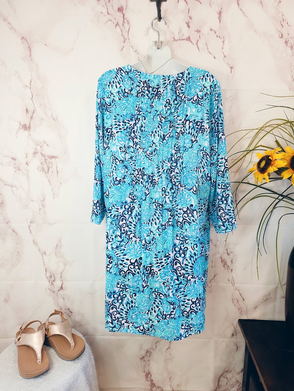 Lilly Pulitzer Marilina Tunic Dress Raising Shell Large Pintuck Tassel Blue - Picture 4 of 6